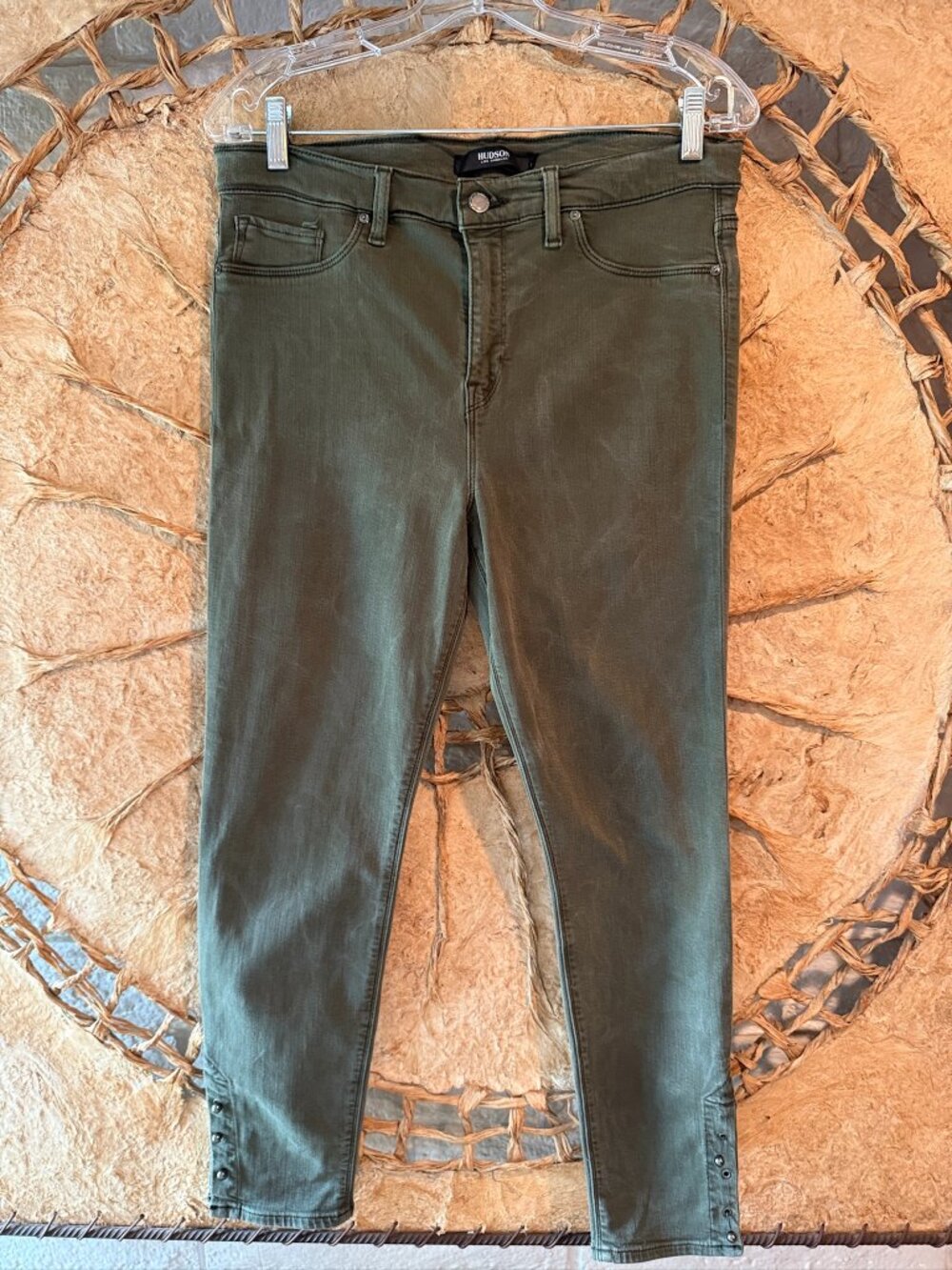 🌿 HUDSON Los Angeles Olive Skinny Ankle Jeans | Snap Ankle Detail | Size ~27/
